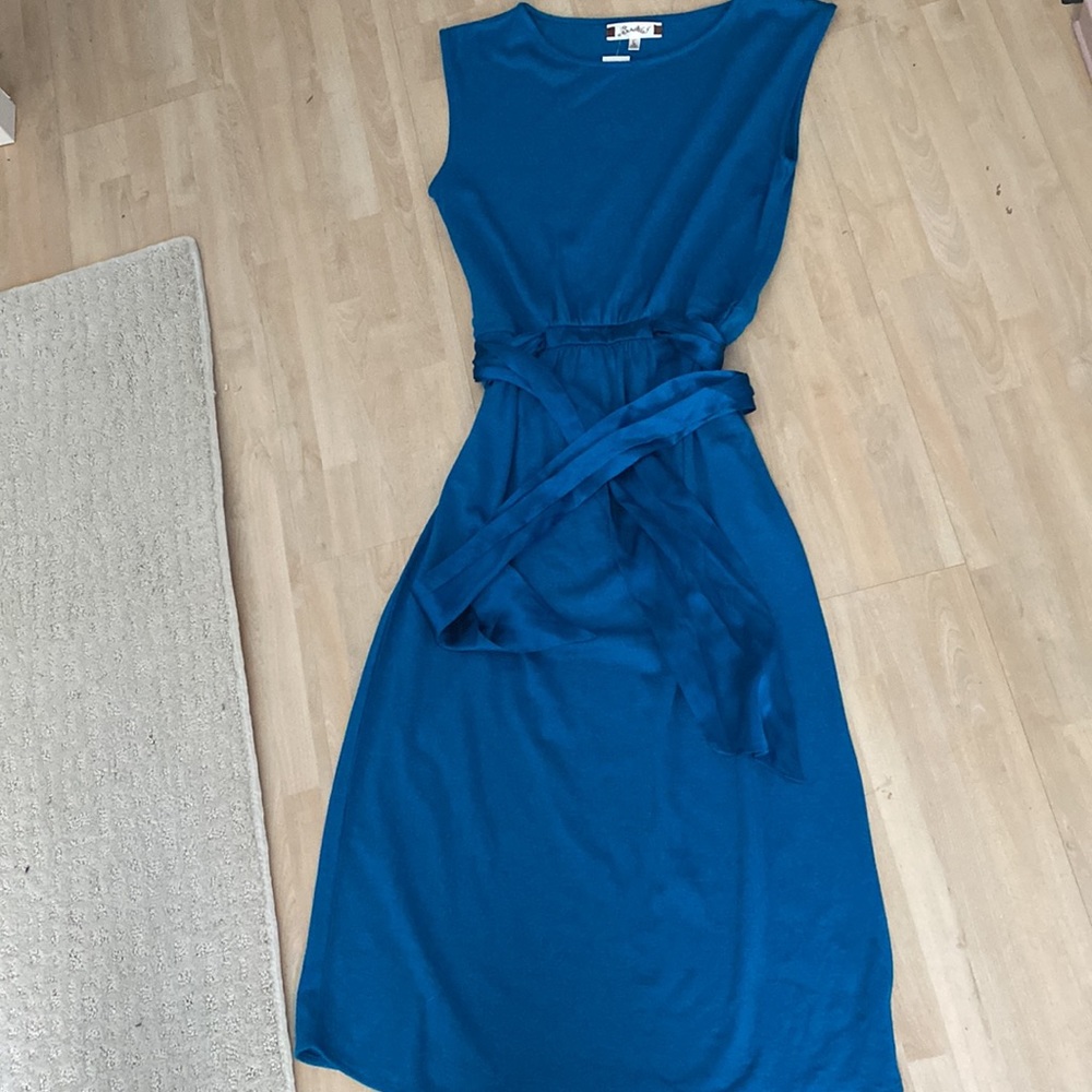Teal cocktail wool blend dress